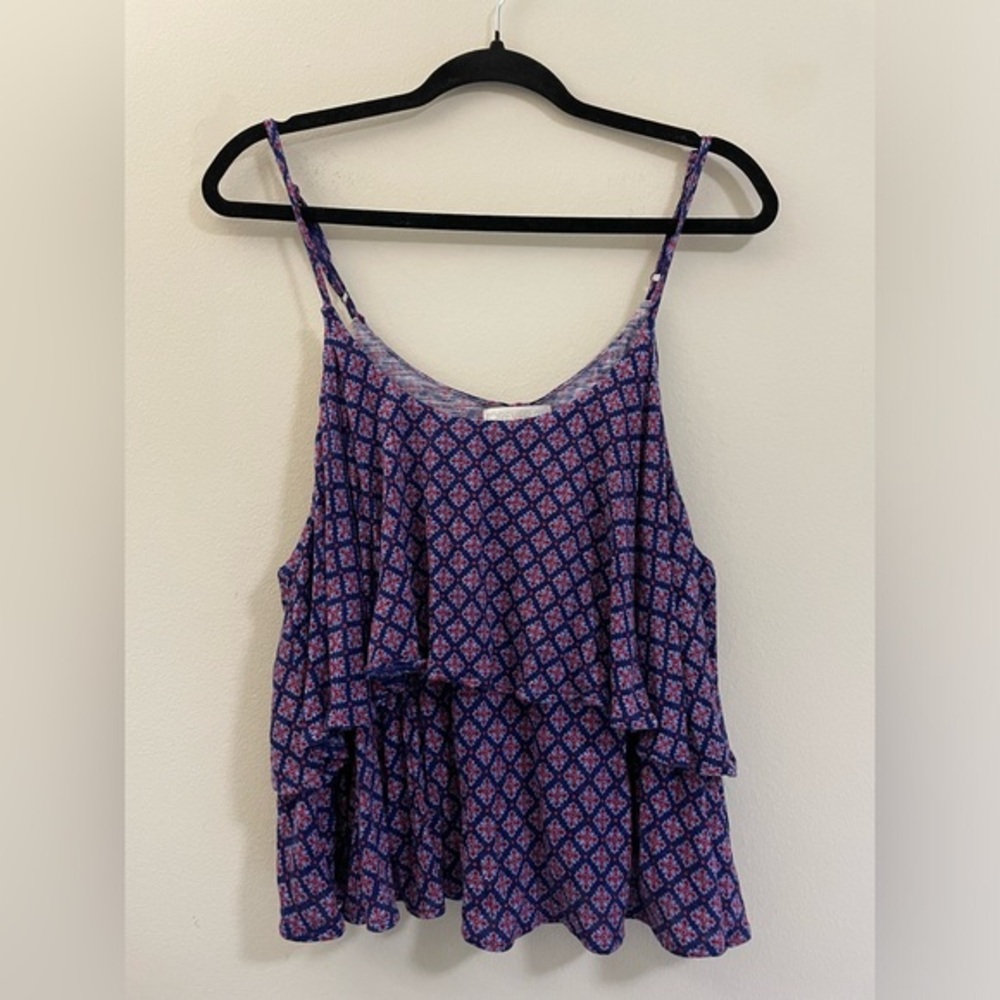 Forever 21 Tiered Babydoll Medallion Print Top in blue and red‎ - 1X